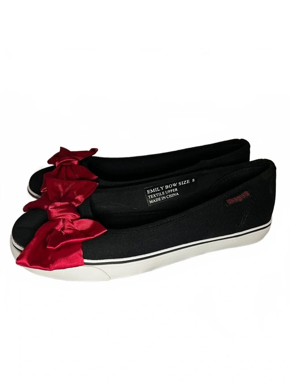 Strange Cvlt x Emily the Strange Bow Flats Black Red Size 8